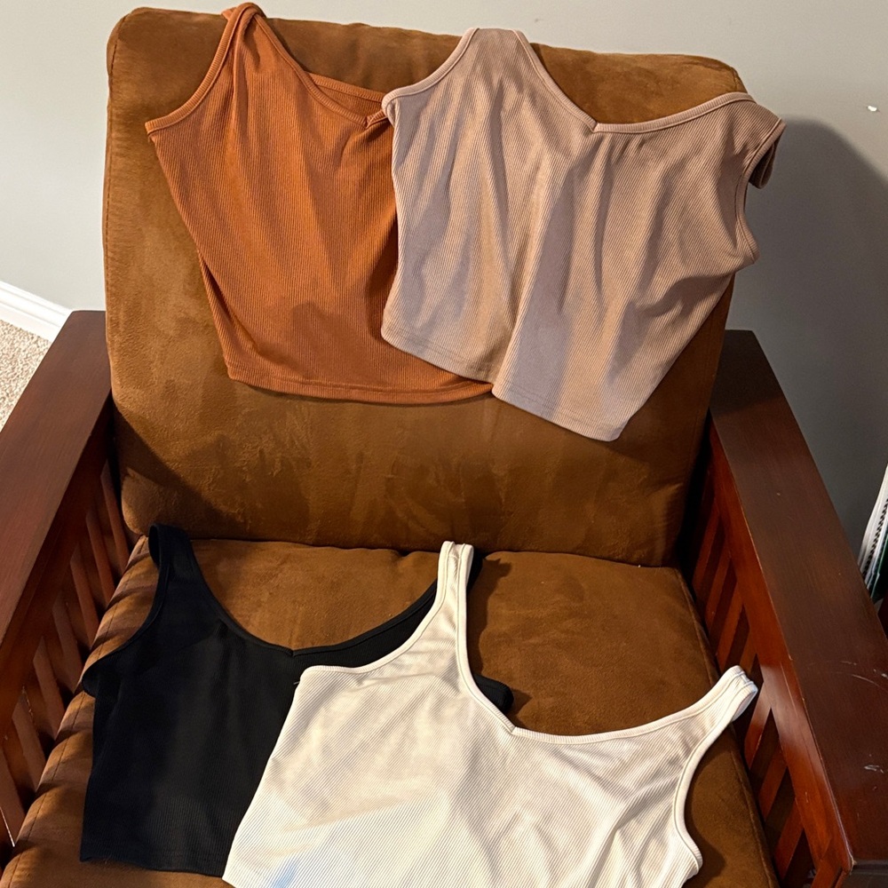 Women's Cropped Ribbed Tank Top Lot of 4 - Black, White, Brown, Tan